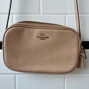 Coach Taupe Pebbled Leather Crossbody Double Zip Bag